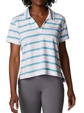 Columbia Women's White & Light Blue Striped Polo Shirt